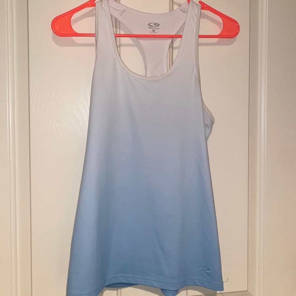 White fading into blue athletic tank top